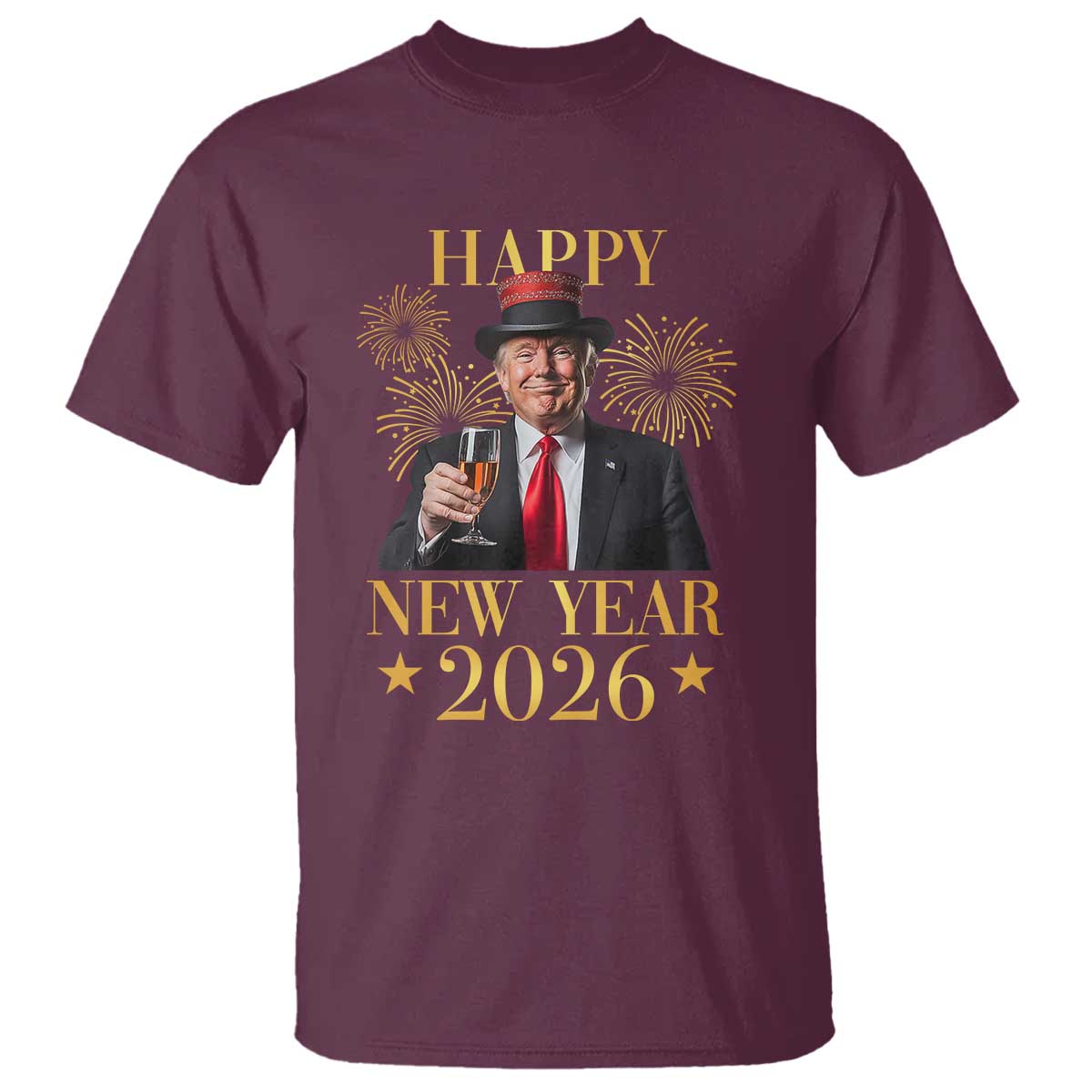 Trump Happy New Year 2026 T Shirt New America Golden Age TS02 Maroon Print Your Wear