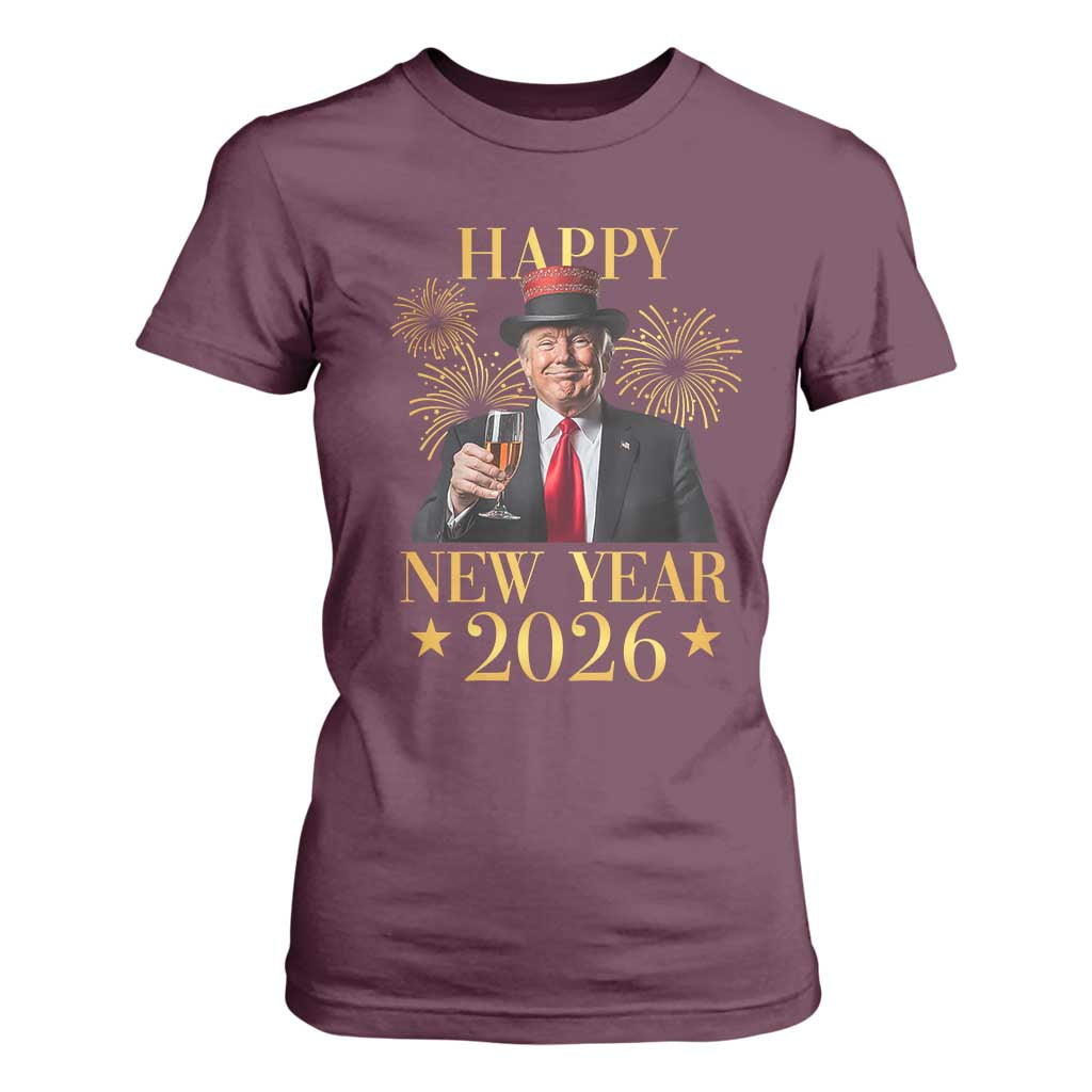 Trump Happy New Year 2026 T Shirt For Women New America Golden Age TS02 Maroon Print Your Wear