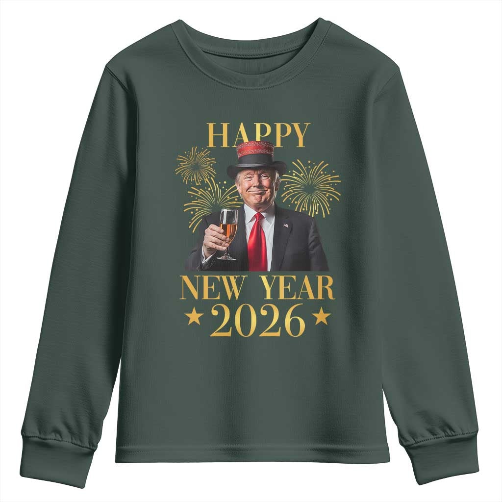 Trump Happy New Year 2026 Youth Sweatshirt New America Golden Age TS02 Dark Forest Green Print Your Wear