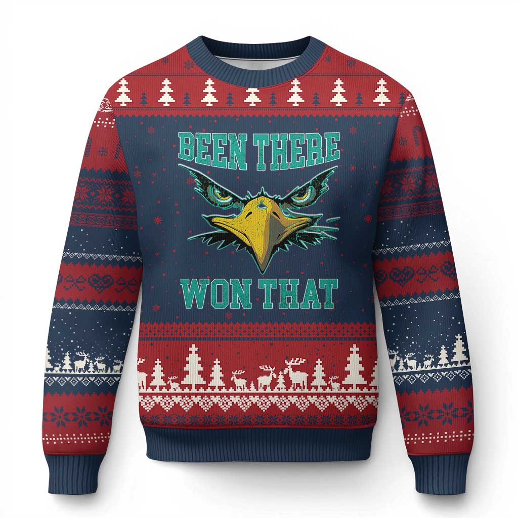 Been There Won That Ugly Christmas Sweater Fierce Eagle Eyes TS02 Navy Red Print Your Wear