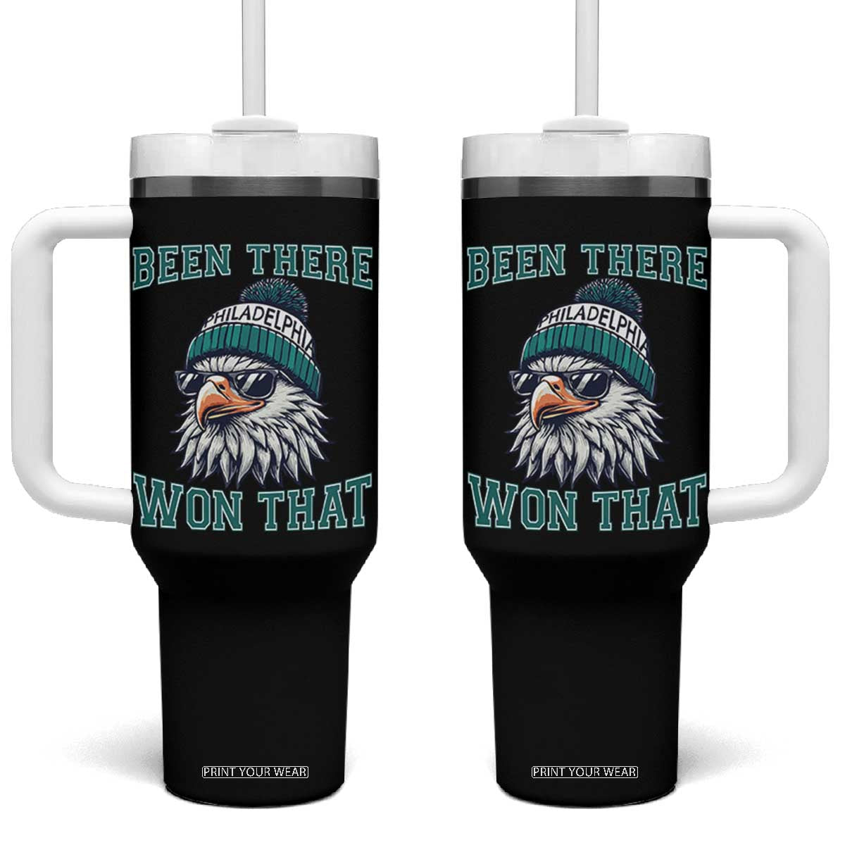 Been There Won That Fierce Eagle Graphic Tumbler With Handle TS02 One Size: 40 oz Black Print Your Wear