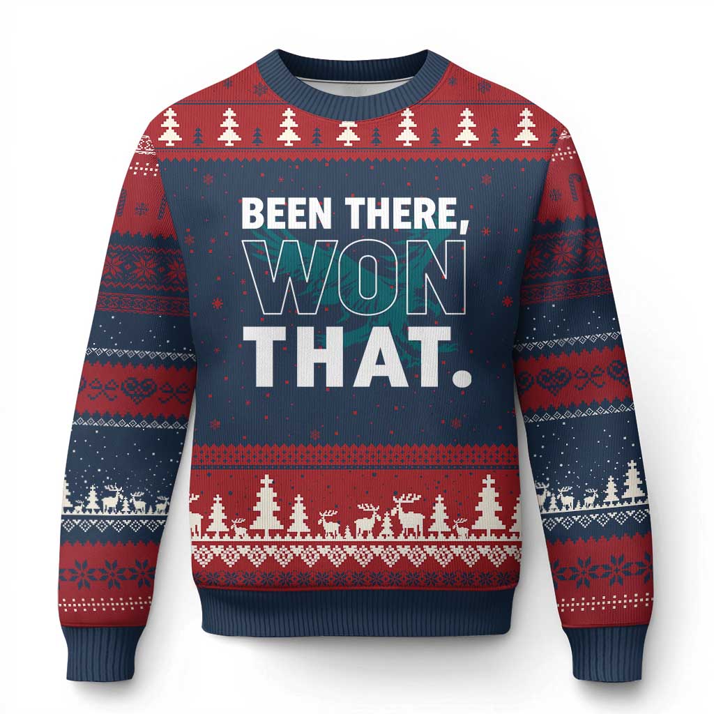 Been There Won That Ugly Christmas Sweater Game Day Champions Sport Fans TS02 Navy Red Print Your Wear