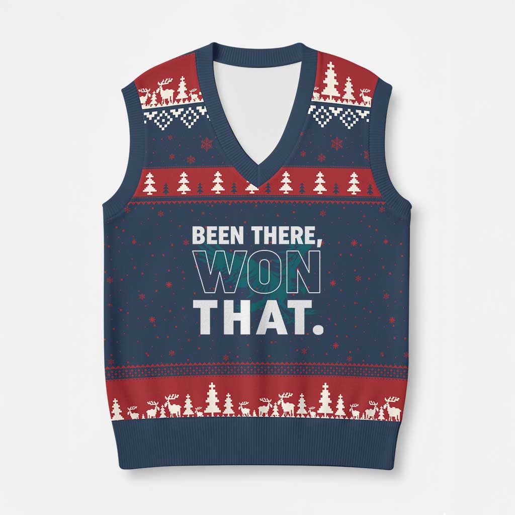 Been There Won That V-Neck Knit Sweater Vest Game Day Champions Sport Fans TS02 Navy Red Print Your Wear