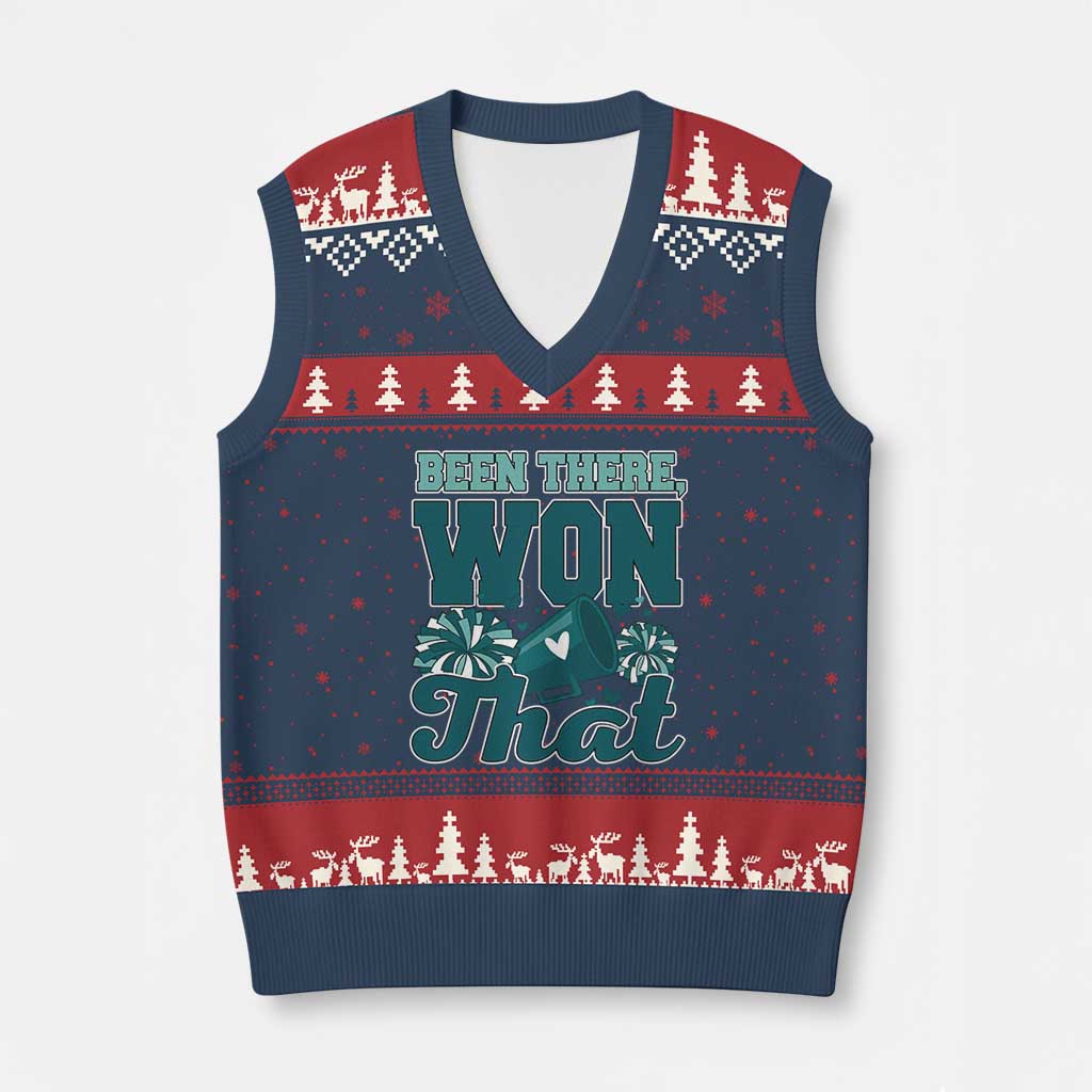 Been There Won That Cheer Spirit V-Neck Knit Sweater Vest Game Day Champions Sport Fans TS02 Navy Red Print Your Wear