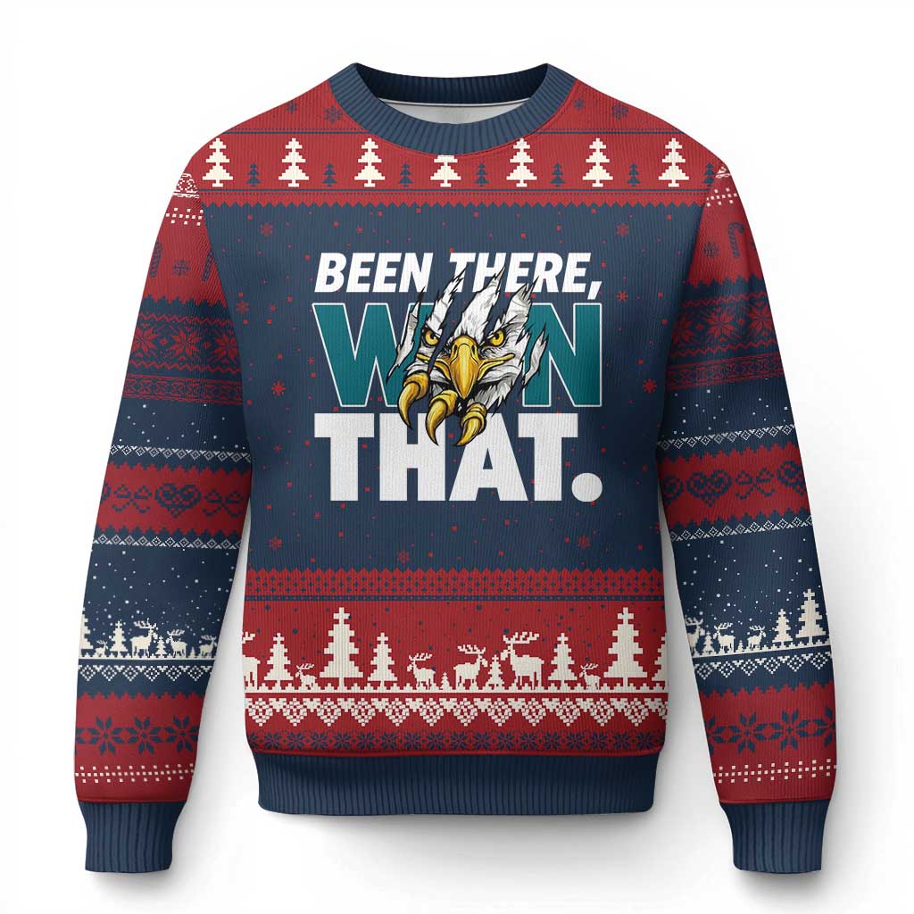 Been There Won That Fierce Eagle Ugly Christmas Sweater Game Day Champions Sport Fans TS02 Navy Red Print Your Wear