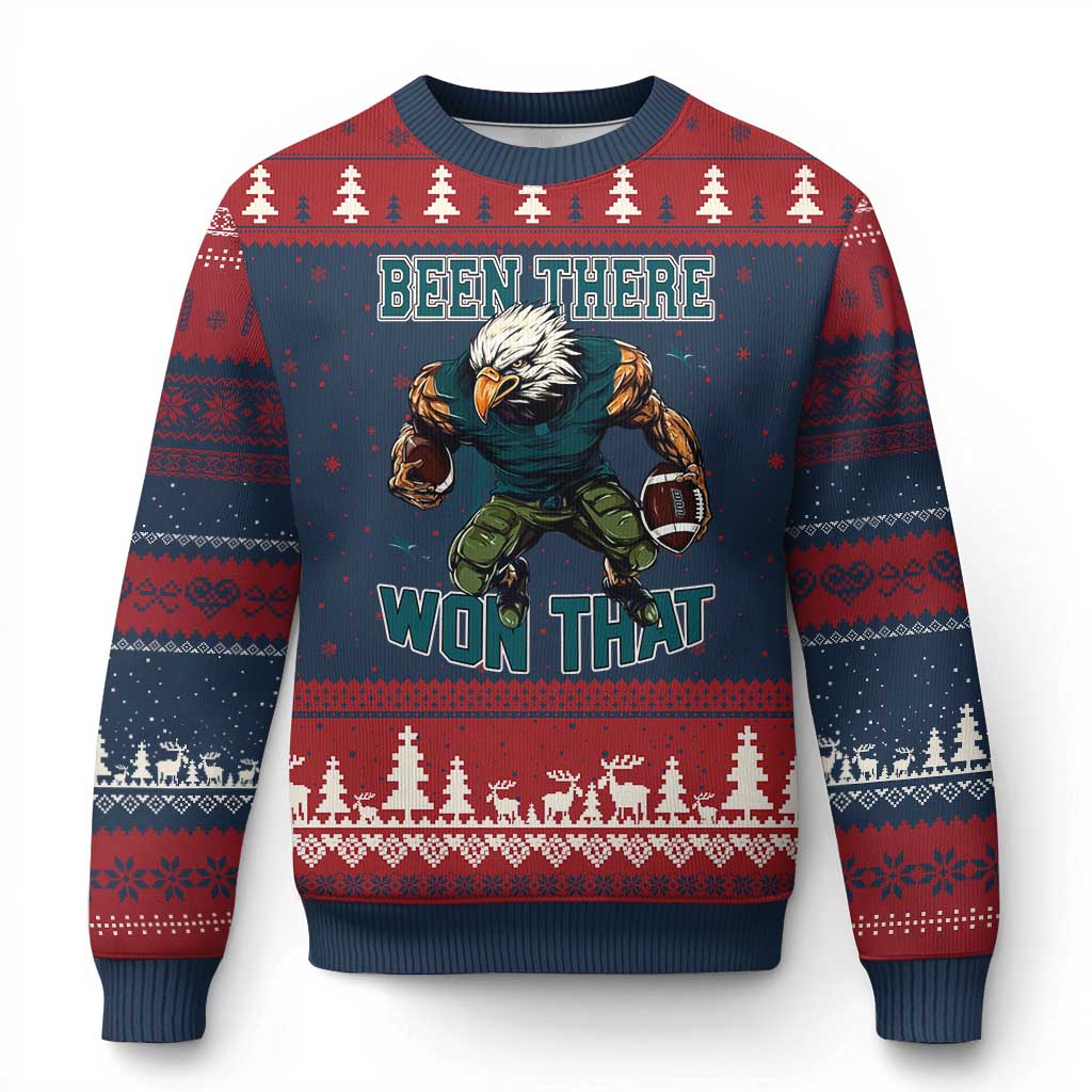 Been There Won That Fierce Football Graphic Ugly Christmas Sweater Game Day Champions Sport Fans TS02 Navy Red Print Your Wear