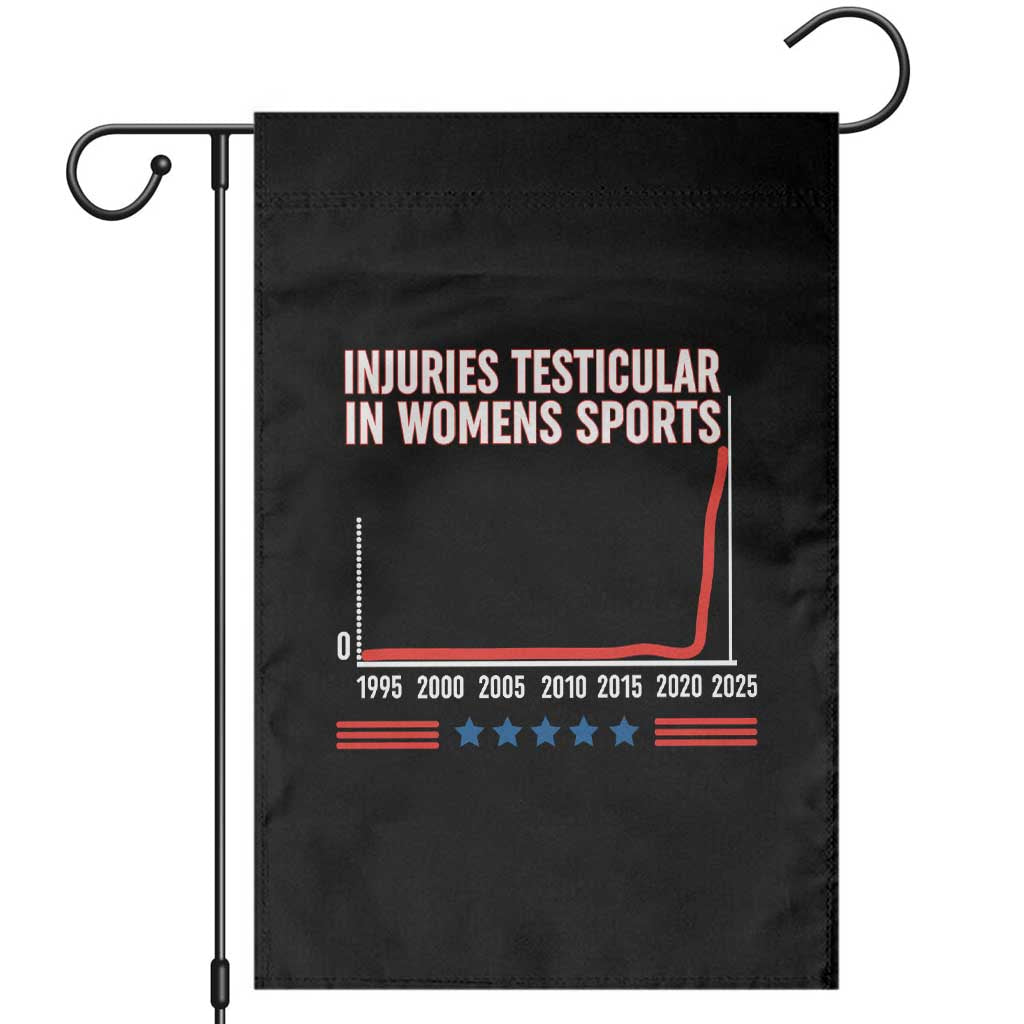Testicular Injuries in Womens Sports Satirical Graphic Garden Flag Dark Humor with Controversial Commentary TS02 Black Print Your Wear