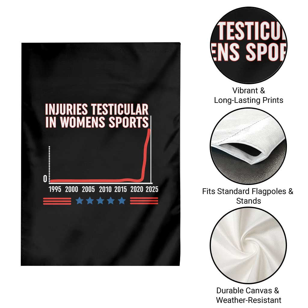 Testicular Injuries in Womens Sports Satirical Graphic Garden Flag Dark Humor with Controversial Commentary TS02 Print Your Wear