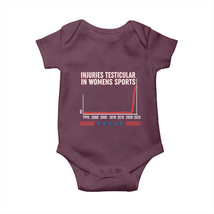 Testicular Injuries in Womens Sports Satirical Graphic Baby Onesie Dark Humor with Controversial Commentary TS02 Maroon Print Your Wear