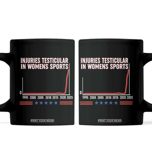Testicular Injuries in Womens Sports Satirical Graphic Coffee Mug Dark Humor with Controversial Commentary TS02 Black Print Your Wear