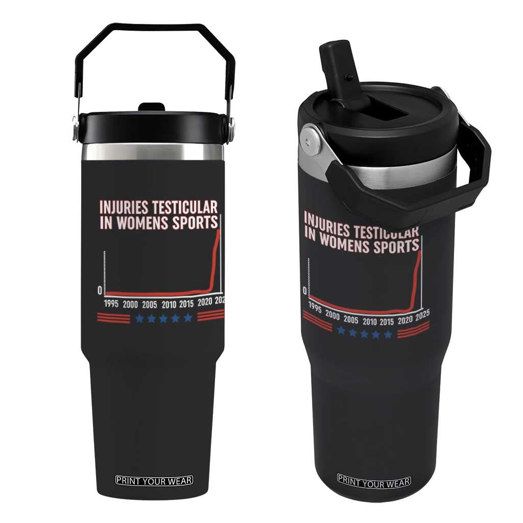 Testicular Injuries in Womens Sports Satirical Graphic Flip Straw Tumbler Dark Humor with Controversial Commentary TS02 One Size: 30 oz Black Print Your Wear