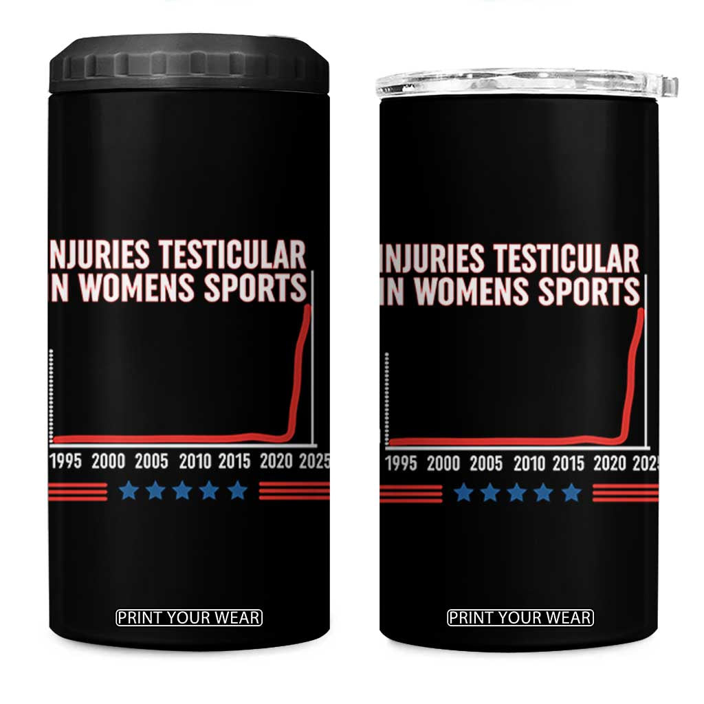 Testicular Injuries in Womens Sports Satirical Graphic 4 in 1 Can Cooler Tumbler Dark Humor with Controversial Commentary TS02 One Size: 16 oz Black Print Your Wear