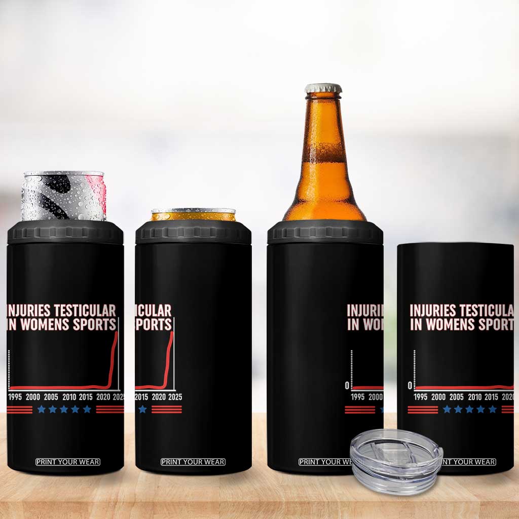 Testicular Injuries in Womens Sports Satirical Graphic 4 in 1 Can Cooler Tumbler Dark Humor with Controversial Commentary TS02 Print Your Wear