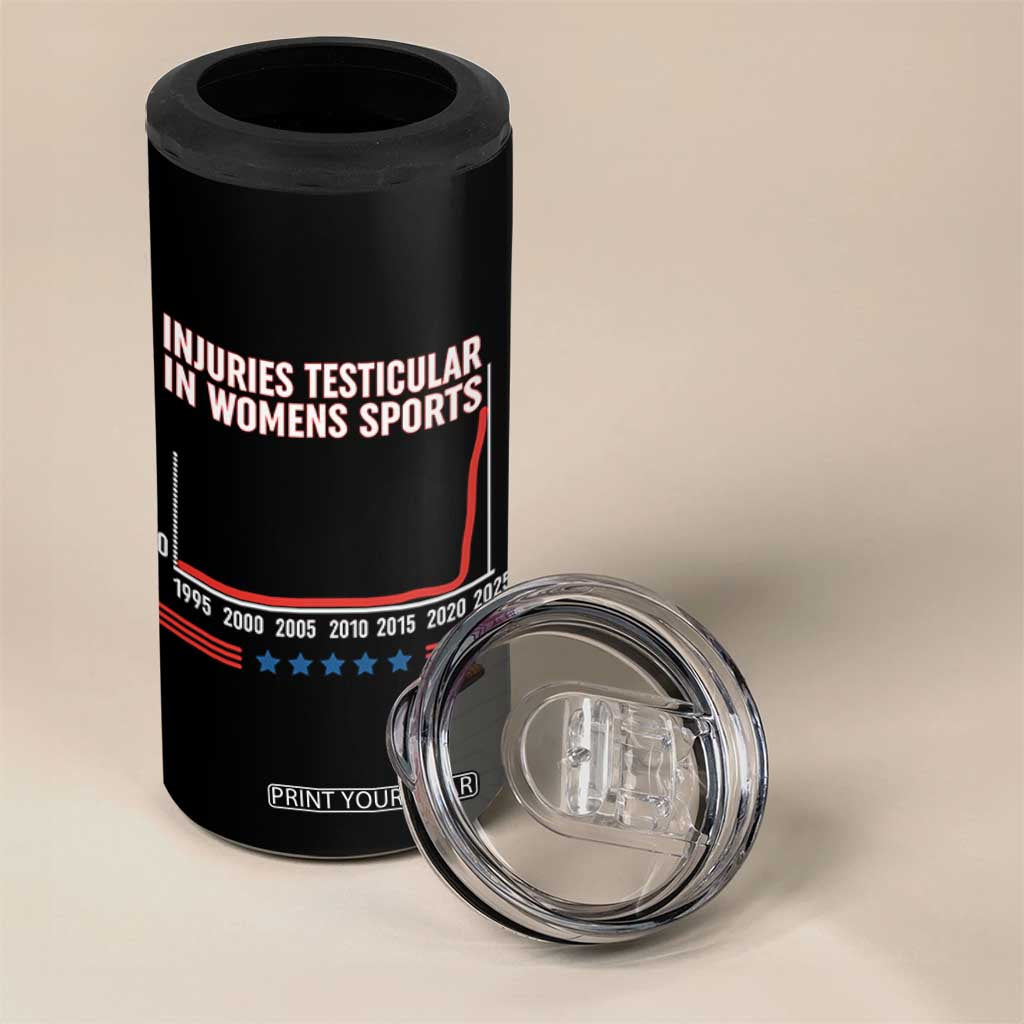 Testicular Injuries in Womens Sports Satirical Graphic 4 in 1 Can Cooler Tumbler Dark Humor with Controversial Commentary TS02 Print Your Wear