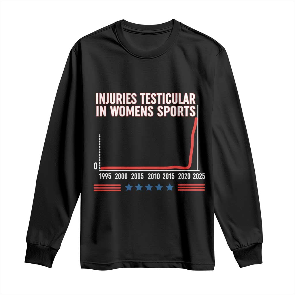 Testicular Injuries in Womens Sports Satirical Graphic Long Sleeve Shirt Dark Humor with Controversial Commentary TS02 Black Print Your Wear