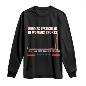 Testicular Injuries in Womens Sports Satirical Graphic Long Sleeve Shirt Dark Humor with Controversial Commentary TS02 Black Print Your Wear