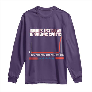 Testicular Injuries in Womens Sports Satirical Graphic Long Sleeve Shirt Dark Humor with Controversial Commentary TS02 Purple Print Your Wear