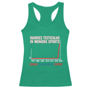 Testicular Injuries in Womens Sports Satirical Graphic Racerback Tank Top Dark Humor with Controversial Commentary TS02 Irish Green Print Your Wear