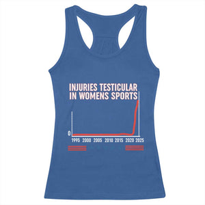 Testicular Injuries in Womens Sports Satirical Graphic Racerback Tank Top Dark Humor with Controversial Commentary TS02 Royal Blue Print Your Wear