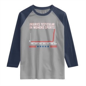 Testicular Injuries in Womens Sports Satirical Graphic Raglan Shirt Dark Humor with Controversial Commentary TS02 Sport Gray Navy Print Your Wear