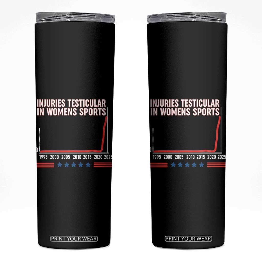 Testicular Injuries in Womens Sports Satirical Graphic Skinny Tumbler Dark Humor with Controversial Commentary TS02 Black Print Your Wear