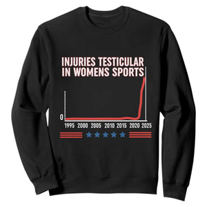 Testicular Injuries in Womens Sports Satirical Graphic Sweatshirt Dark Humor with Controversial Commentary TS02 Black Print Your Wear