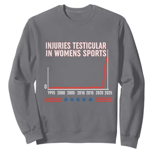 Testicular Injuries in Womens Sports Satirical Graphic Sweatshirt Dark Humor with Controversial Commentary TS02 Charcoal Print Your Wear