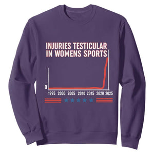 Testicular Injuries in Womens Sports Satirical Graphic Sweatshirt Dark Humor with Controversial Commentary TS02 Purple Print Your Wear
