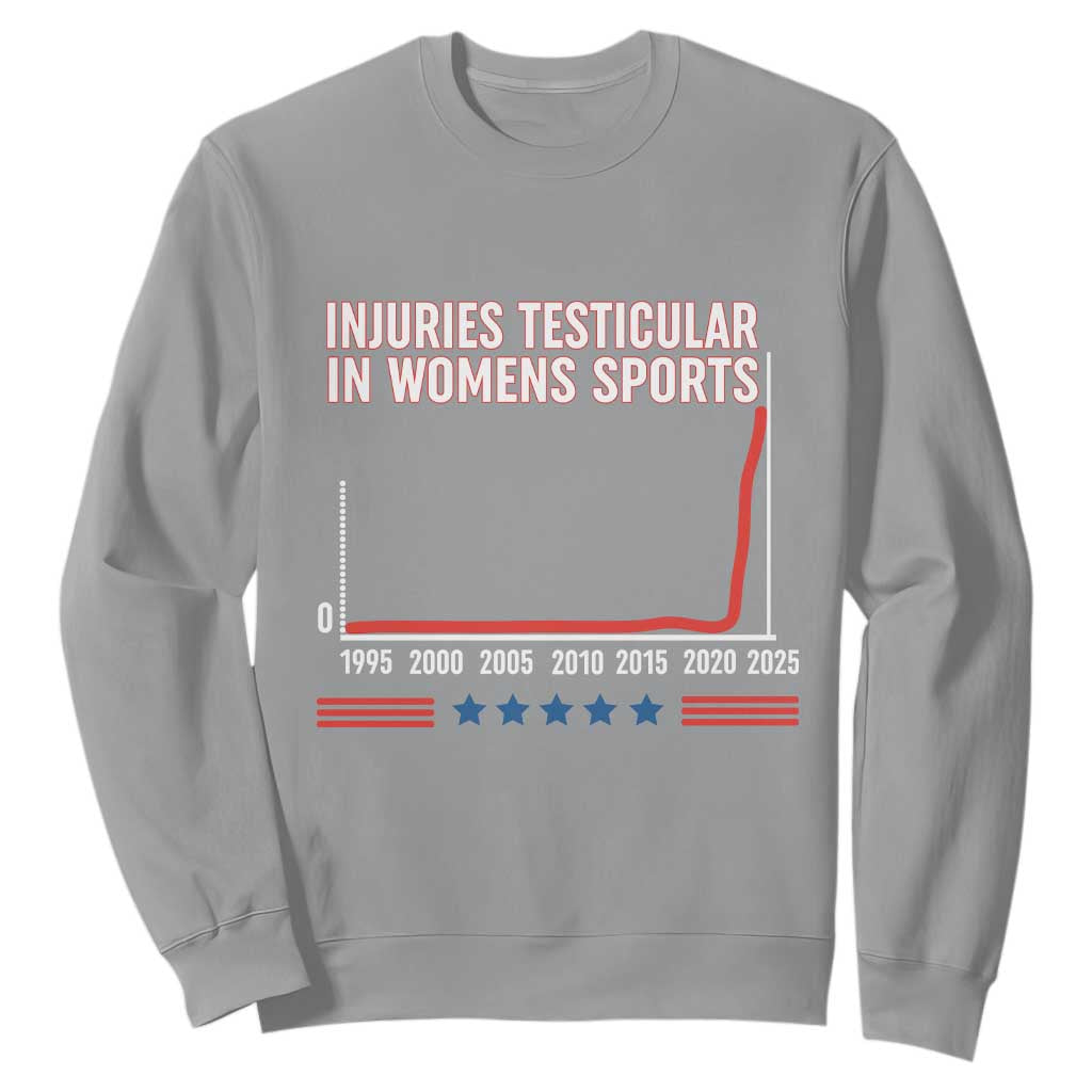 Testicular Injuries in Womens Sports Satirical Graphic Sweatshirt Dark Humor with Controversial Commentary TS02 Sport Gray Print Your Wear