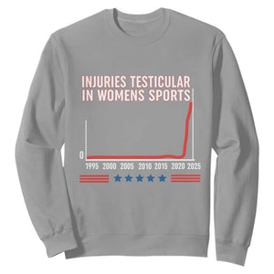 Testicular Injuries in Womens Sports Satirical Graphic Sweatshirt Dark Humor with Controversial Commentary TS02 Sport Gray Print Your Wear