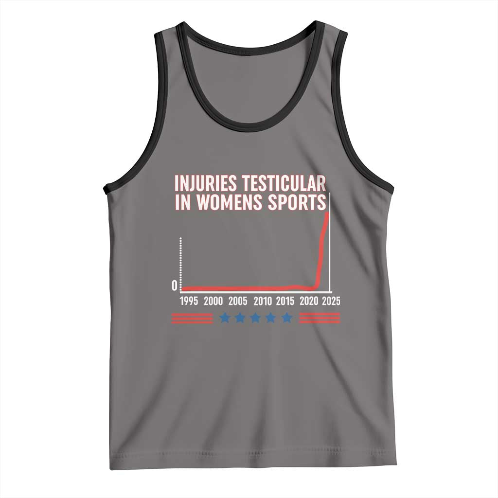 Testicular Injuries in Womens Sports Satirical Graphic Tank Top Dark Humor with Controversial Commentary TS02 Deep Heather Black Print Your Wear