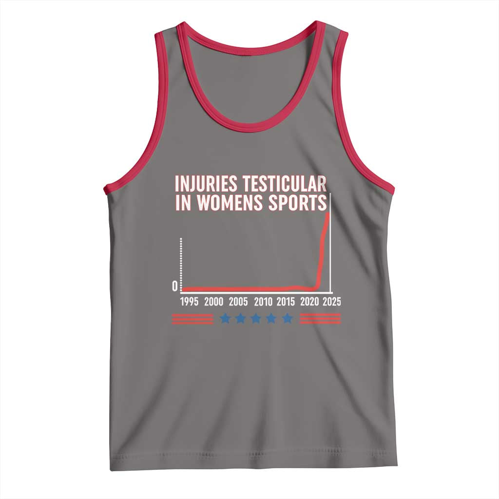 Testicular Injuries in Womens Sports Satirical Graphic Tank Top Dark Humor with Controversial Commentary TS02 Deep Heather Red Print Your Wear