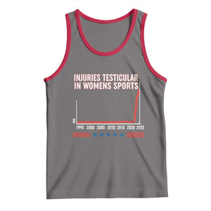 Testicular Injuries in Womens Sports Satirical Graphic Tank Top Dark Humor with Controversial Commentary TS02 Deep Heather Red Print Your Wear