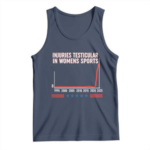 Testicular Injuries in Womens Sports Satirical Graphic Tank Top Dark Humor with Controversial Commentary TS02 Navy Print Your Wear