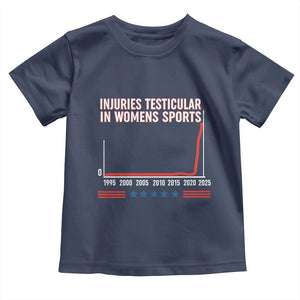 Testicular Injuries in Womens Sports Satirical Graphic Toddler T Shirt Dark Humor with Controversial Commentary TS02 Navy Print Your Wear