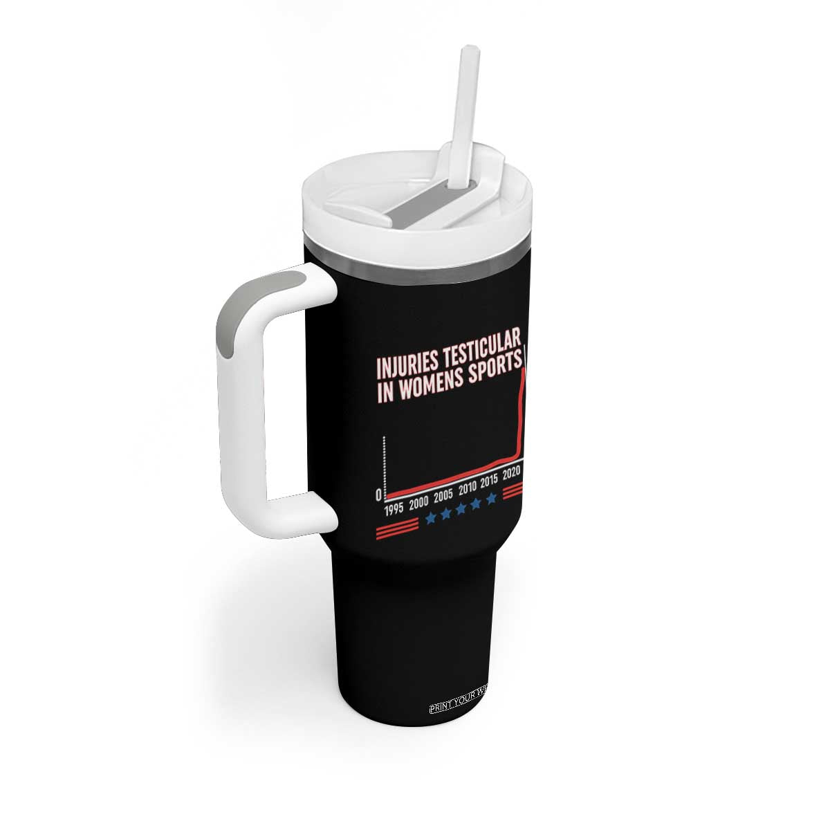 Testicular Injuries in Womens Sports Satirical Graphic Tumbler With Handle Dark Humor with Controversial Commentary TS02 Print Your Wear