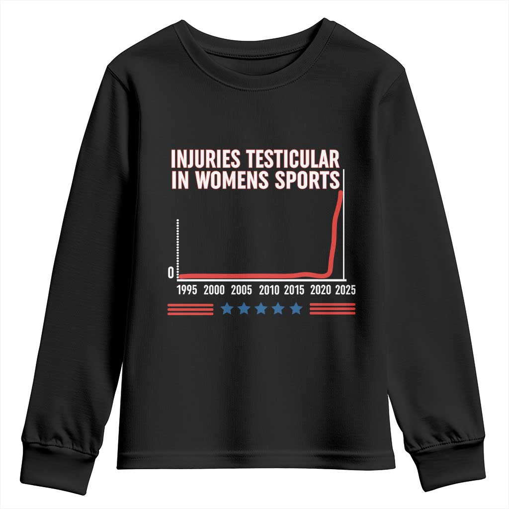 Testicular Injuries in Womens Sports Satirical Graphic Youth Sweatshirt Dark Humor with Controversial Commentary TS02 Black Print Your Wear