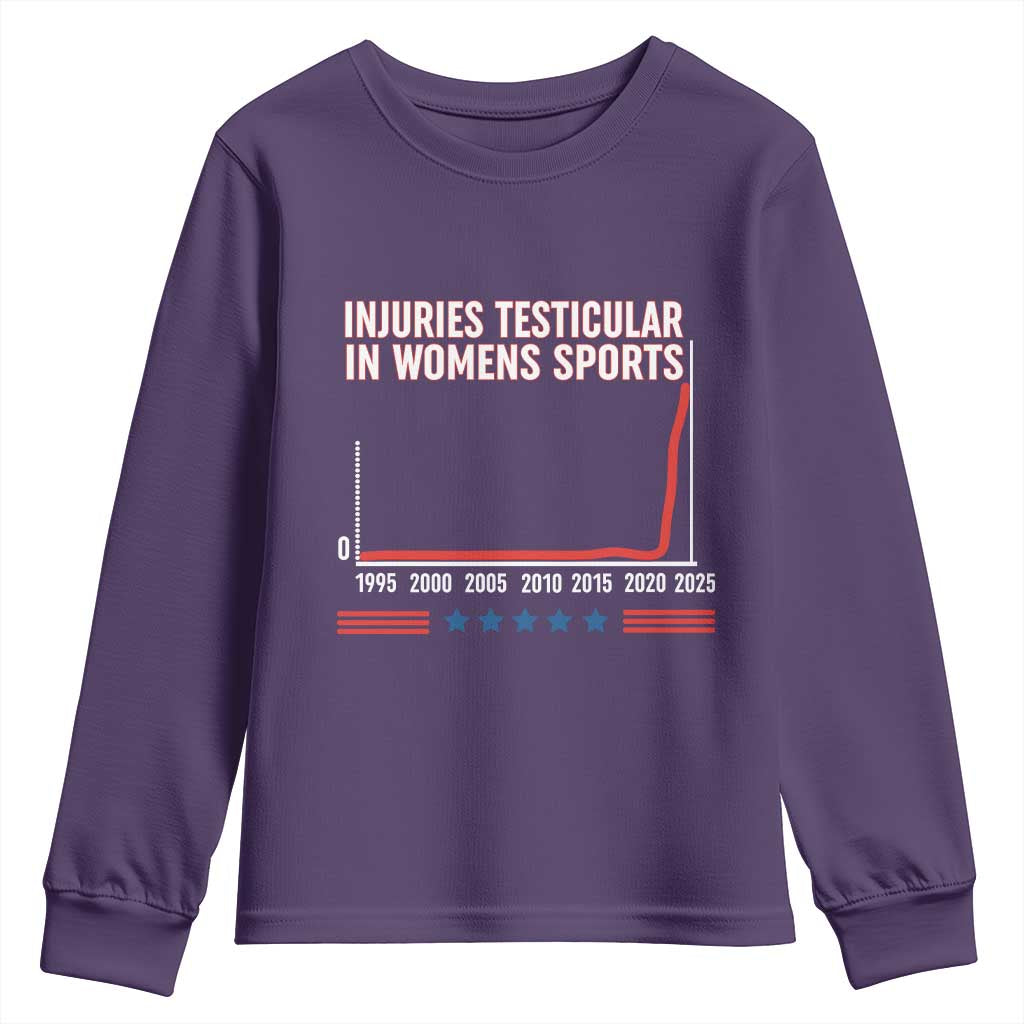 Testicular Injuries in Womens Sports Satirical Graphic Youth Sweatshirt Dark Humor with Controversial Commentary TS02 Purple Print Your Wear