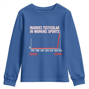 Testicular Injuries in Womens Sports Satirical Graphic Youth Sweatshirt Dark Humor with Controversial Commentary TS02 Royal Blue Print Your Wear