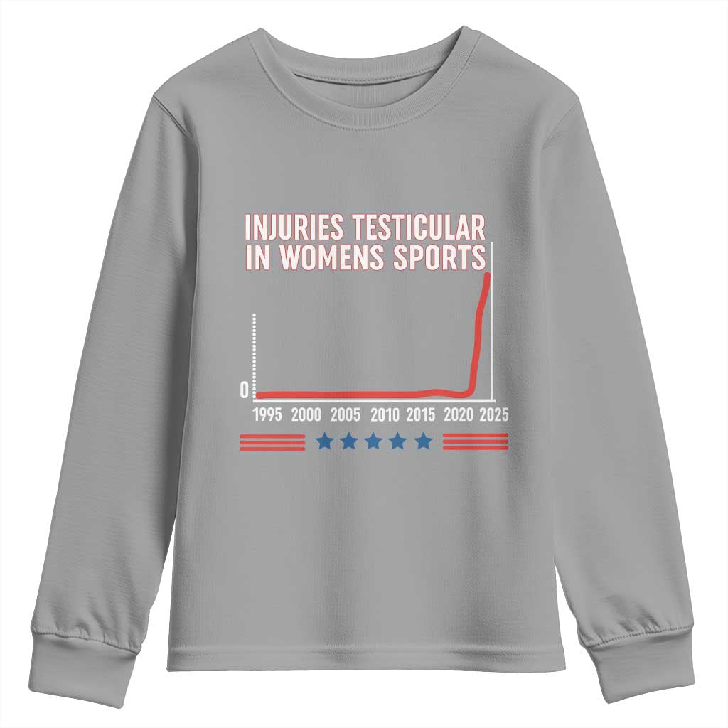 Testicular Injuries in Womens Sports Satirical Graphic Youth Sweatshirt Dark Humor with Controversial Commentary TS02 Sport Gray Print Your Wear