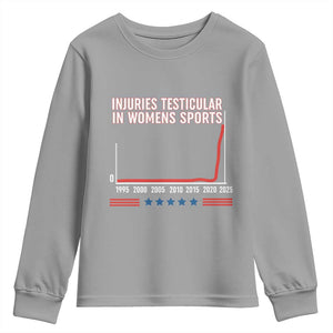 Testicular Injuries in Womens Sports Satirical Graphic Youth Sweatshirt Dark Humor with Controversial Commentary TS02 Sport Gray Print Your Wear