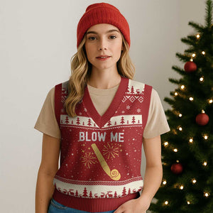 Funny Offensive Blow Me V-Neck Knit Sweater Vest Adult Humor Party Celebration TS02 Red Beige Print Your Wear