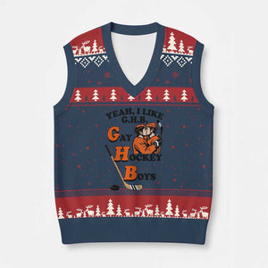 Yeah I Like GHB Gay Hockey Boys V-Neck Knit Sweater Vest LGBTQ Pride Hockey Fan TS02 Navy Red Print Your Wear