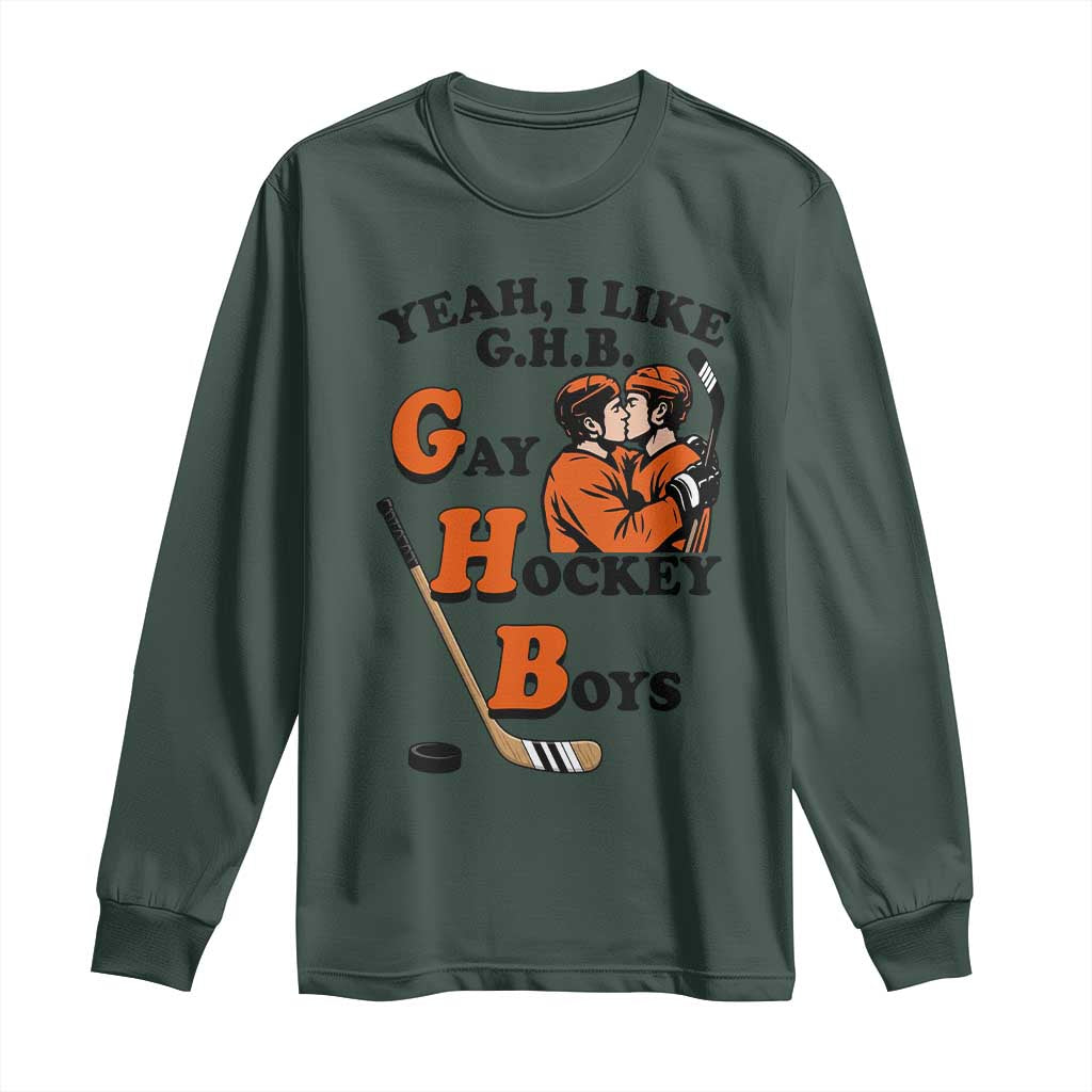 Yeah I Like GHB Gay Hockey Boys Long Sleeve Shirt LGBTQ Pride Hockey Fan TS02 Dark Forest Green Print Your Wear