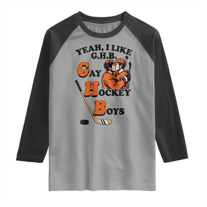 Yeah I Like GHB Gay Hockey Boys Raglan Shirt LGBTQ Pride Hockey Fan TS02 Sport Gray Black Print Your Wear