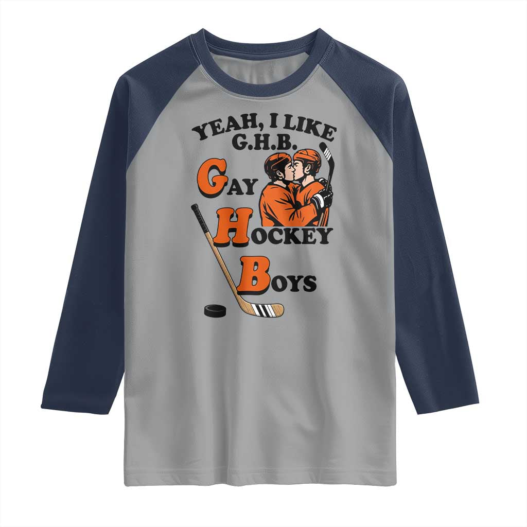 Yeah I Like GHB Gay Hockey Boys Raglan Shirt LGBTQ Pride Hockey Fan TS02 Sport Gray Navy Print Your Wear