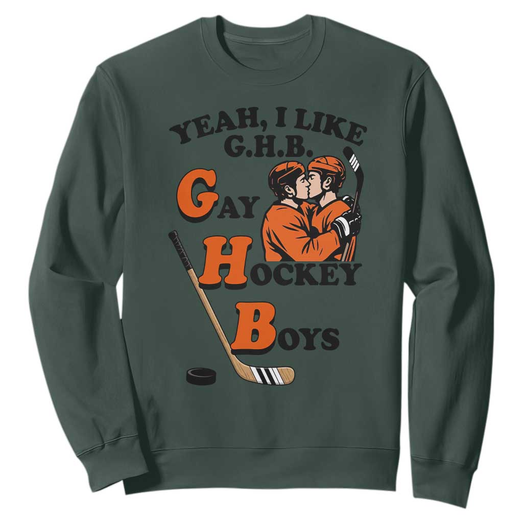 Yeah I Like GHB Gay Hockey Boys Sweatshirt LGBTQ Pride Hockey Fan TS02 Dark Forest Green Print Your Wear