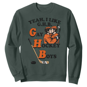 Yeah I Like GHB Gay Hockey Boys Sweatshirt LGBTQ Pride Hockey Fan TS02 Dark Forest Green Print Your Wear