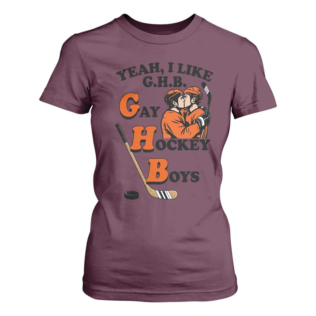 Yeah I Like GHB Gay Hockey Boys T Shirt For Women LGBTQ Pride Hockey Fan TS02 Maroon Print Your Wear