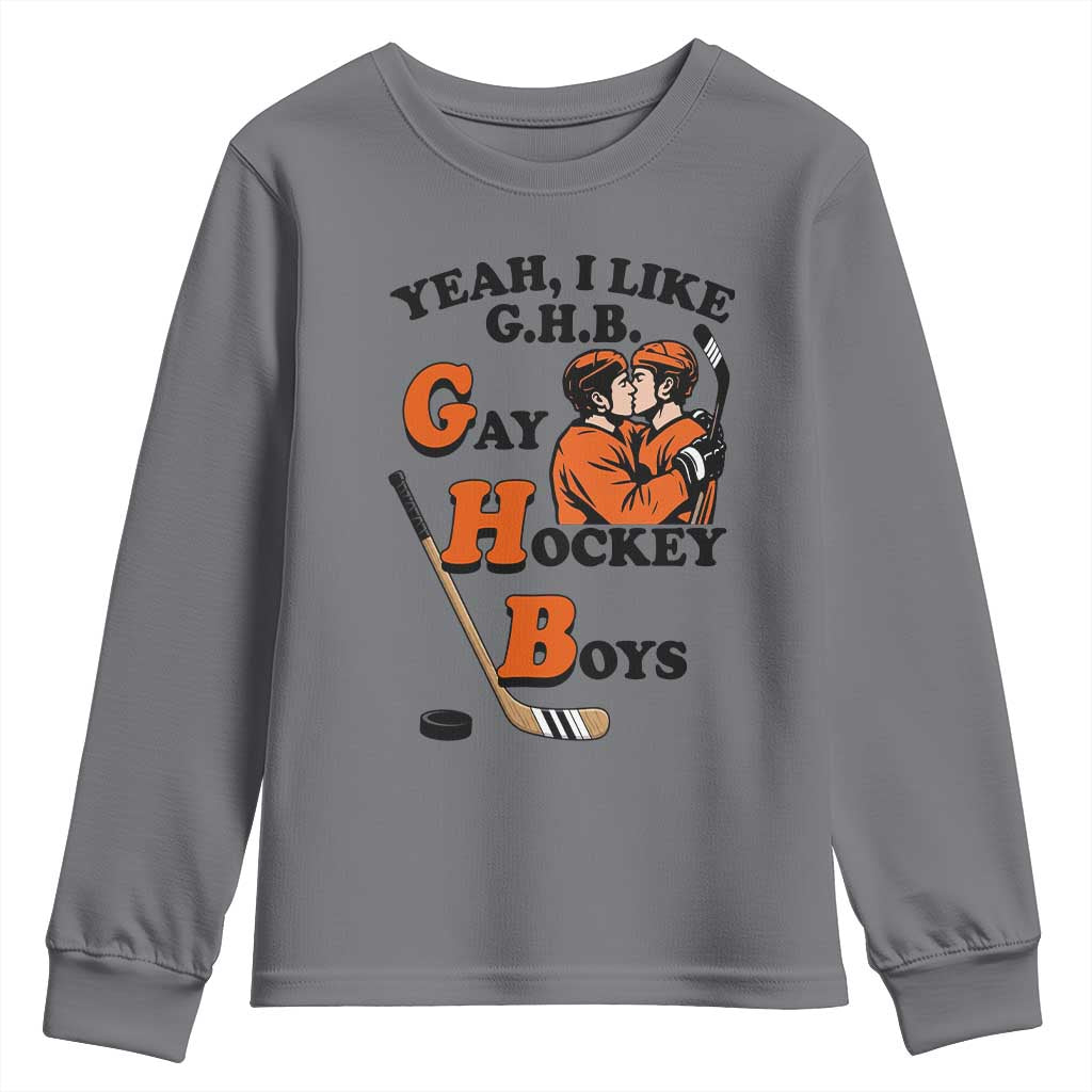 Yeah I Like GHB Gay Hockey Boys Youth Sweatshirt LGBTQ Pride Hockey Fan TS02 Charcoal Print Your Wear